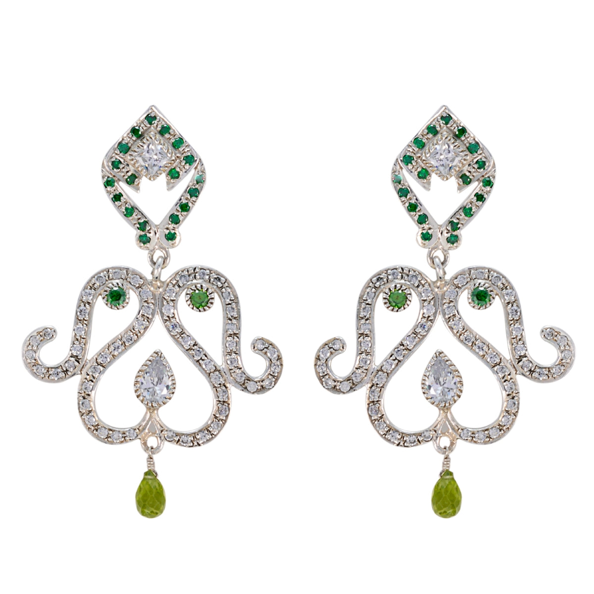 Multi-CZ-Indian-Natcha-multiple-Stud-multicolor-Silver-Earring