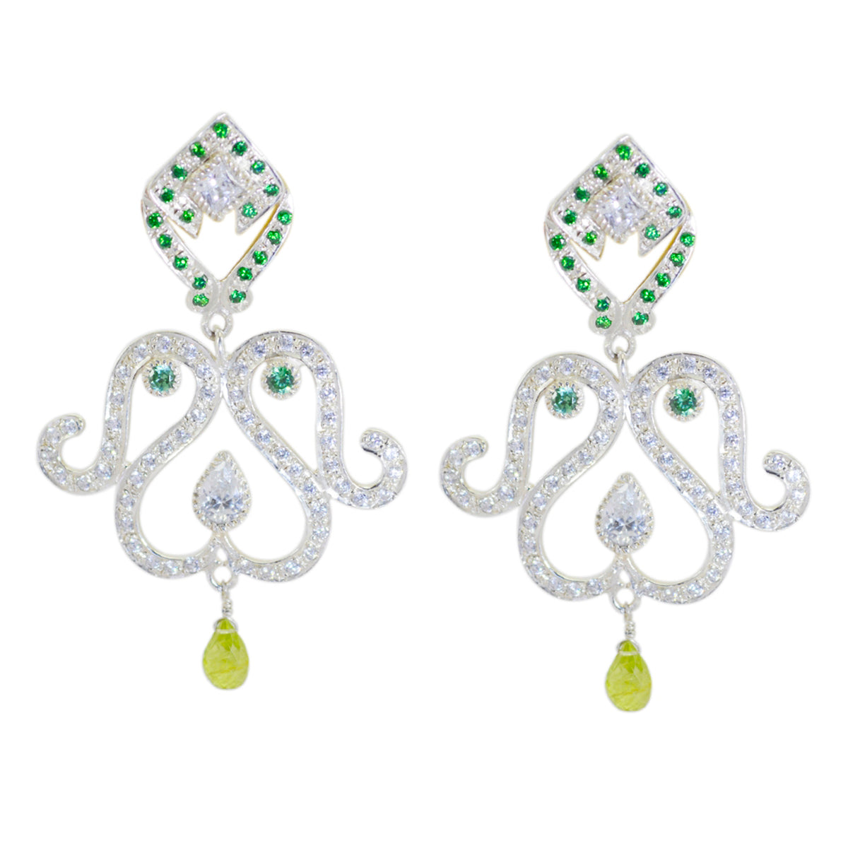 Multi-CZ-Indian-Natcha-multiple-Stud-multicolor-Silver-Earring