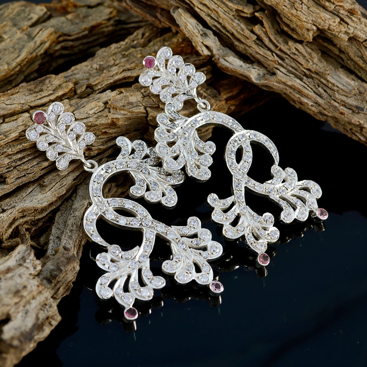 Multi-CZ-Indian-Nisa-multiple-Stud-multicolor-Silver-Earring