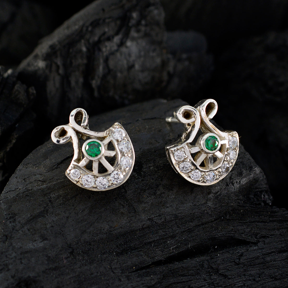 Multi-CZ-Korean-Rebeca-multiple-Stud-multicolor-Sterling-Silver-Earring