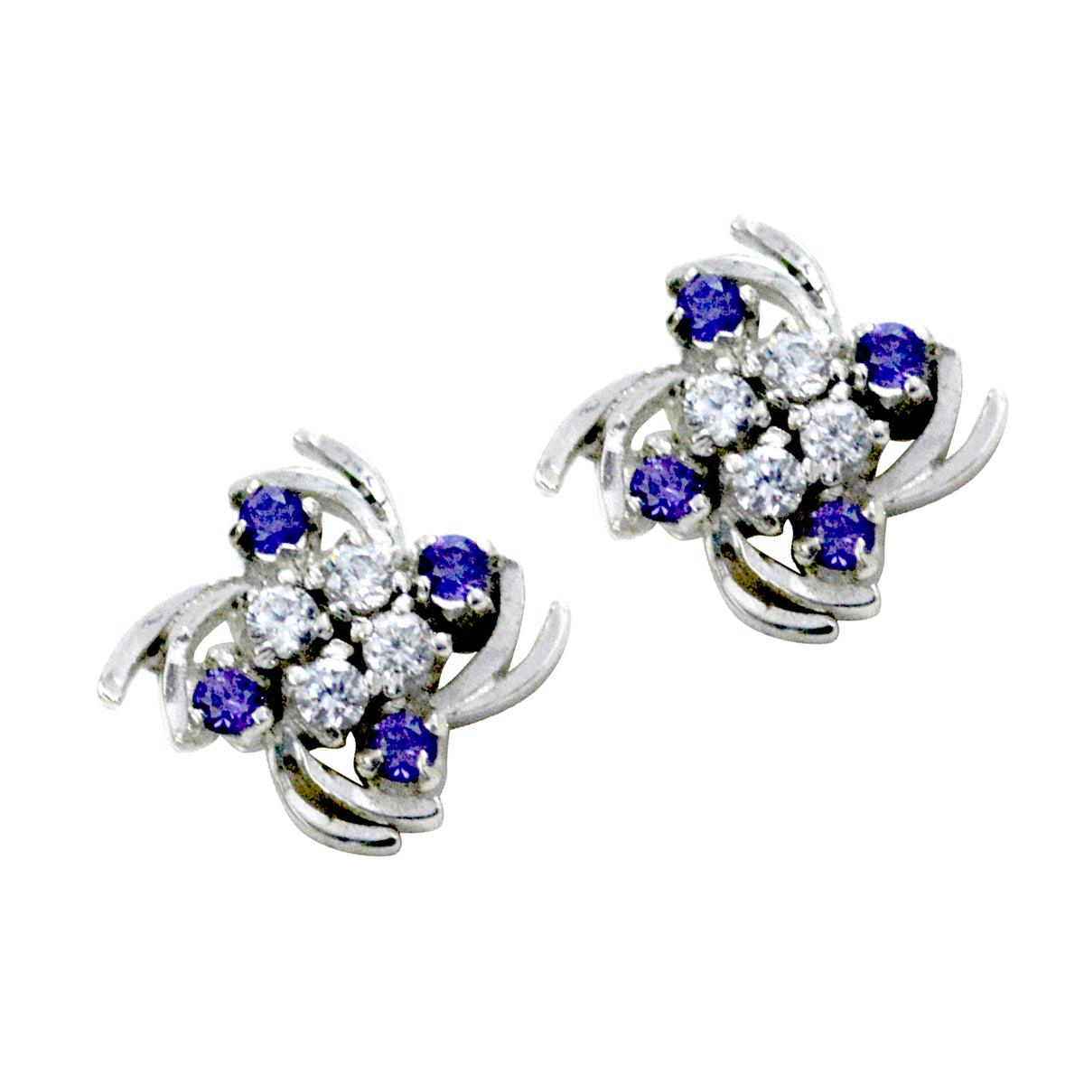 Multi-CZ-Australian-Valentina-multiple-Stud-multicolor-Silver-Earring