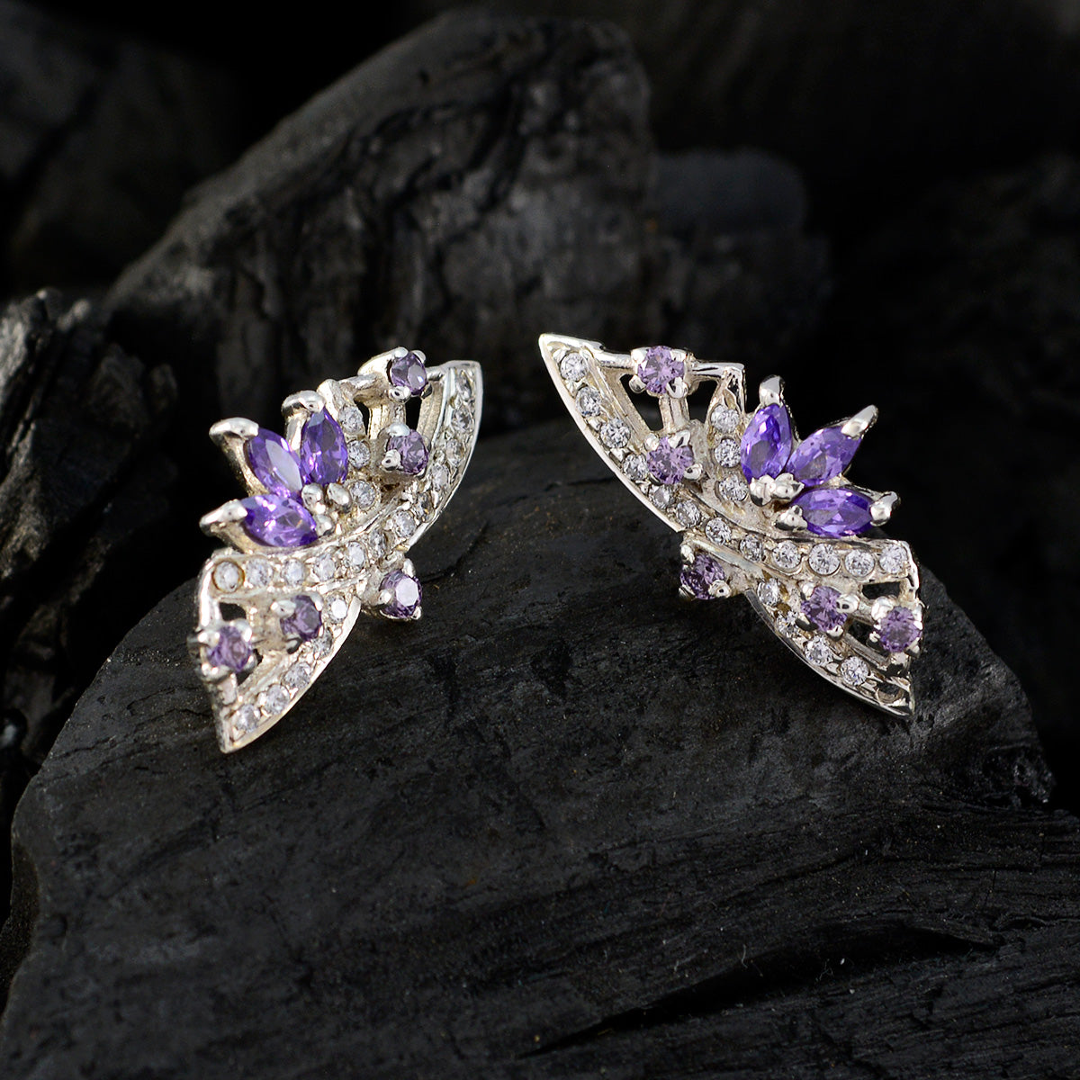 Boucles d'oreilles à tige multiples en argent 925 multicolores avec zircones cubiques marocaines Rebeca Image secondaire du produit