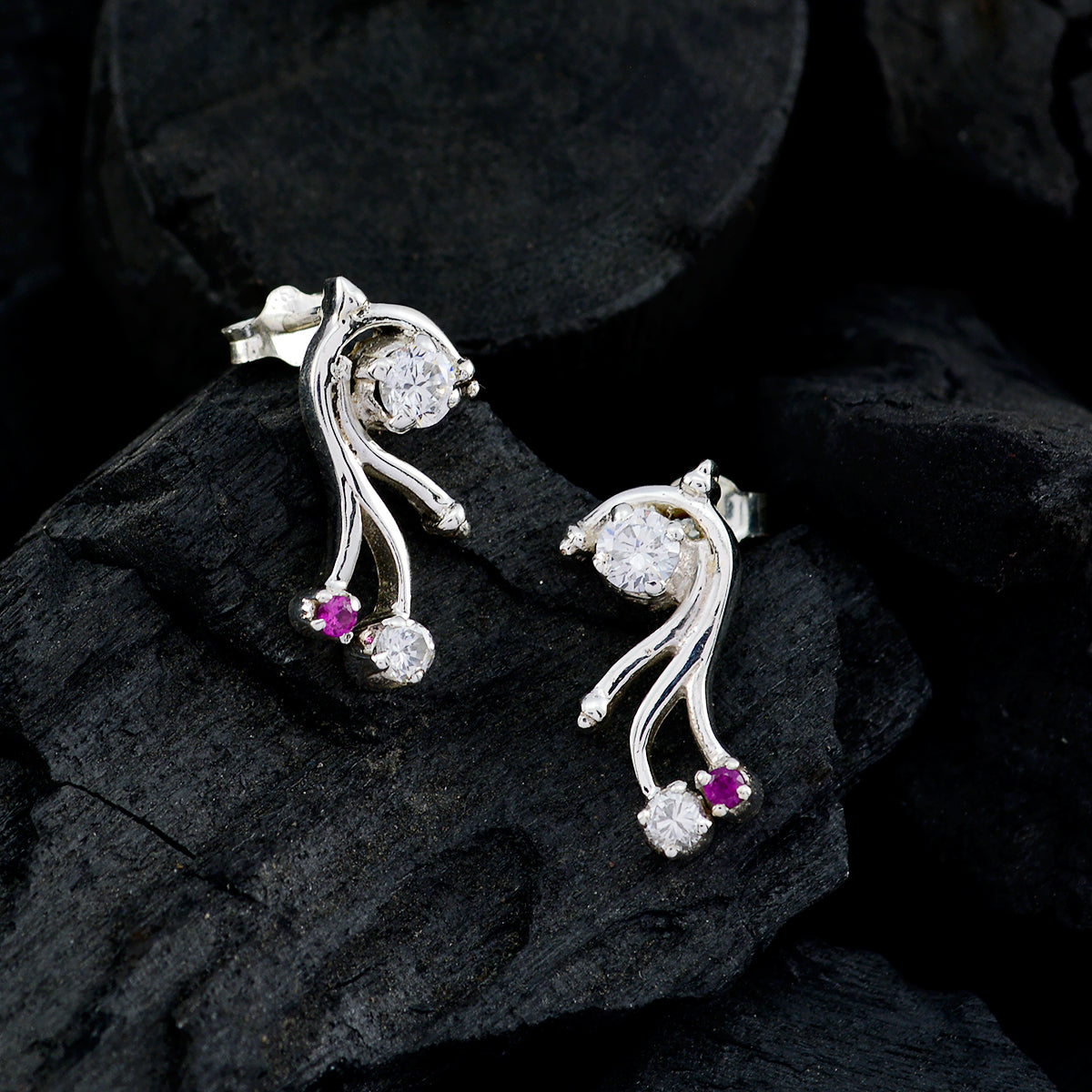 Multi-CZ-African-Agnes-Multiple-Ohrstecker-Multicolor-925-Sterling-Silber-Ohrring