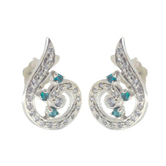 Multi-CZ-Russian-Aisha-multiple-Stud-multicolor-Silver-Earring