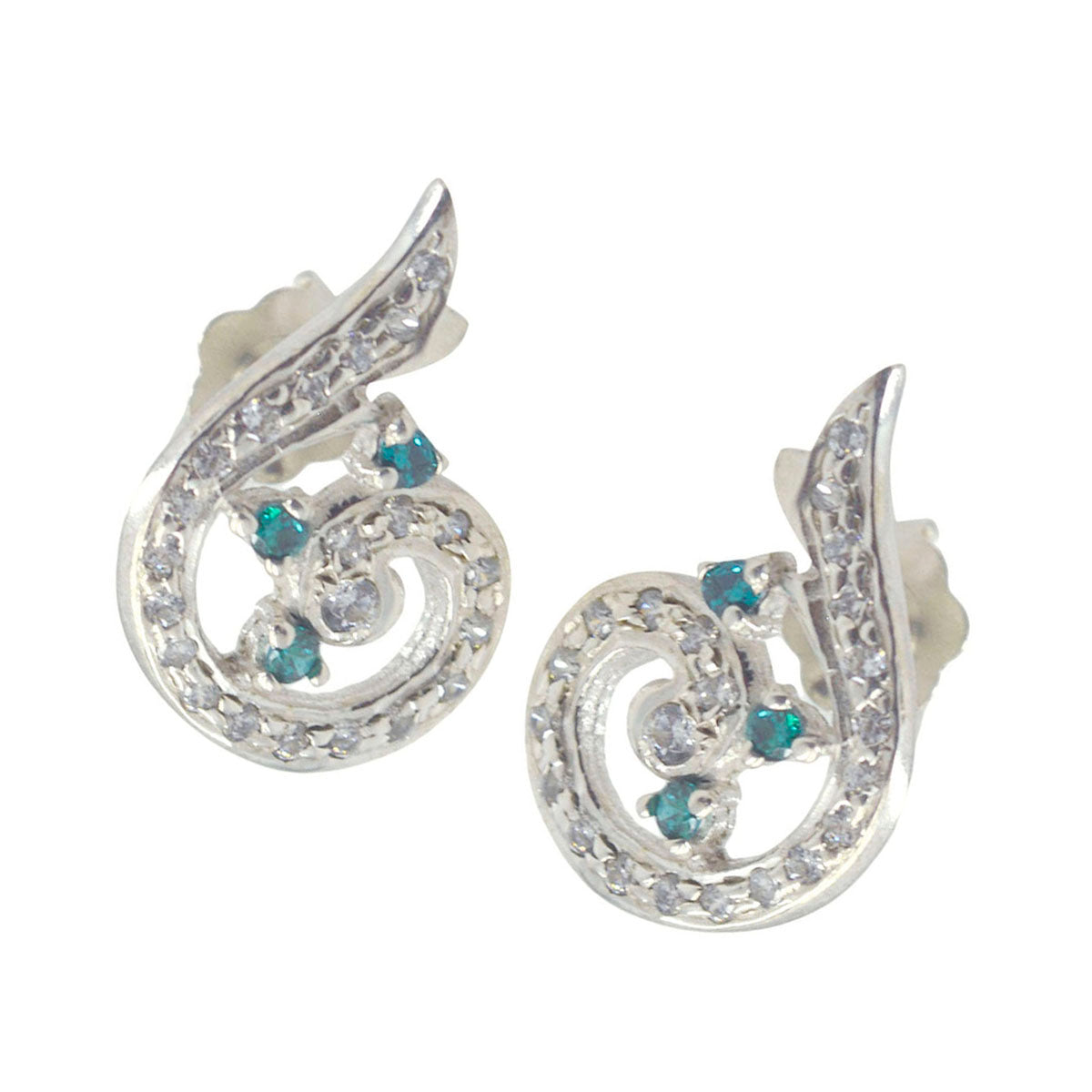 Multi-CZ-Russian-Aisha-multiple-Stud-multicolor-Silver-Earring