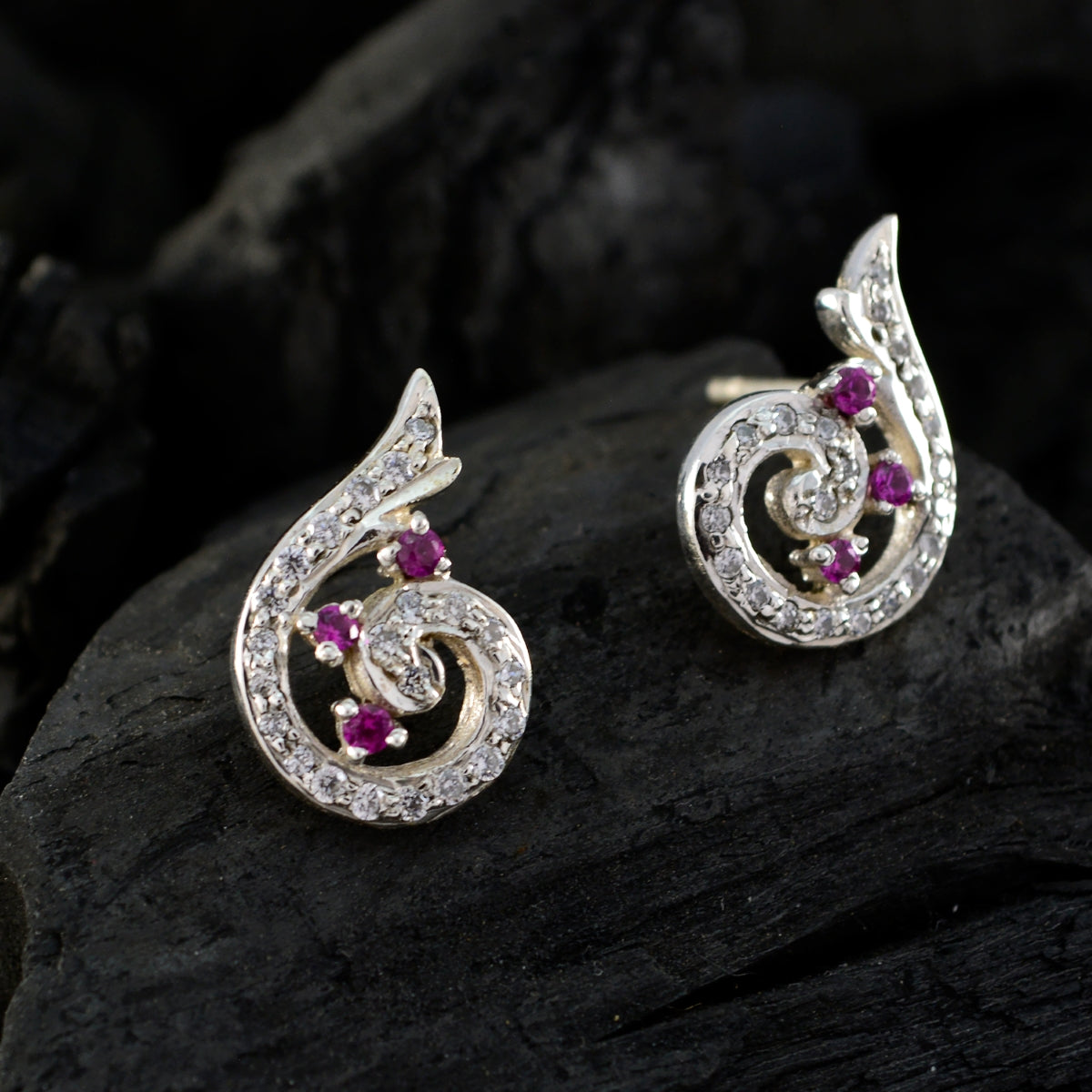 Multi-CZ-American-Amelia-Multiple-Stud-Multicolor-Silber-Ohrring