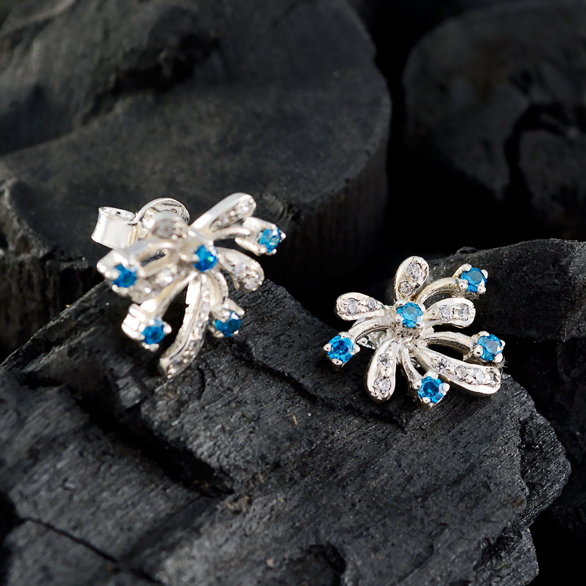 Multi CZ Japanese Aria multiple Stud multicolor 92.5 Silver Earring Второстепенное изображение товара