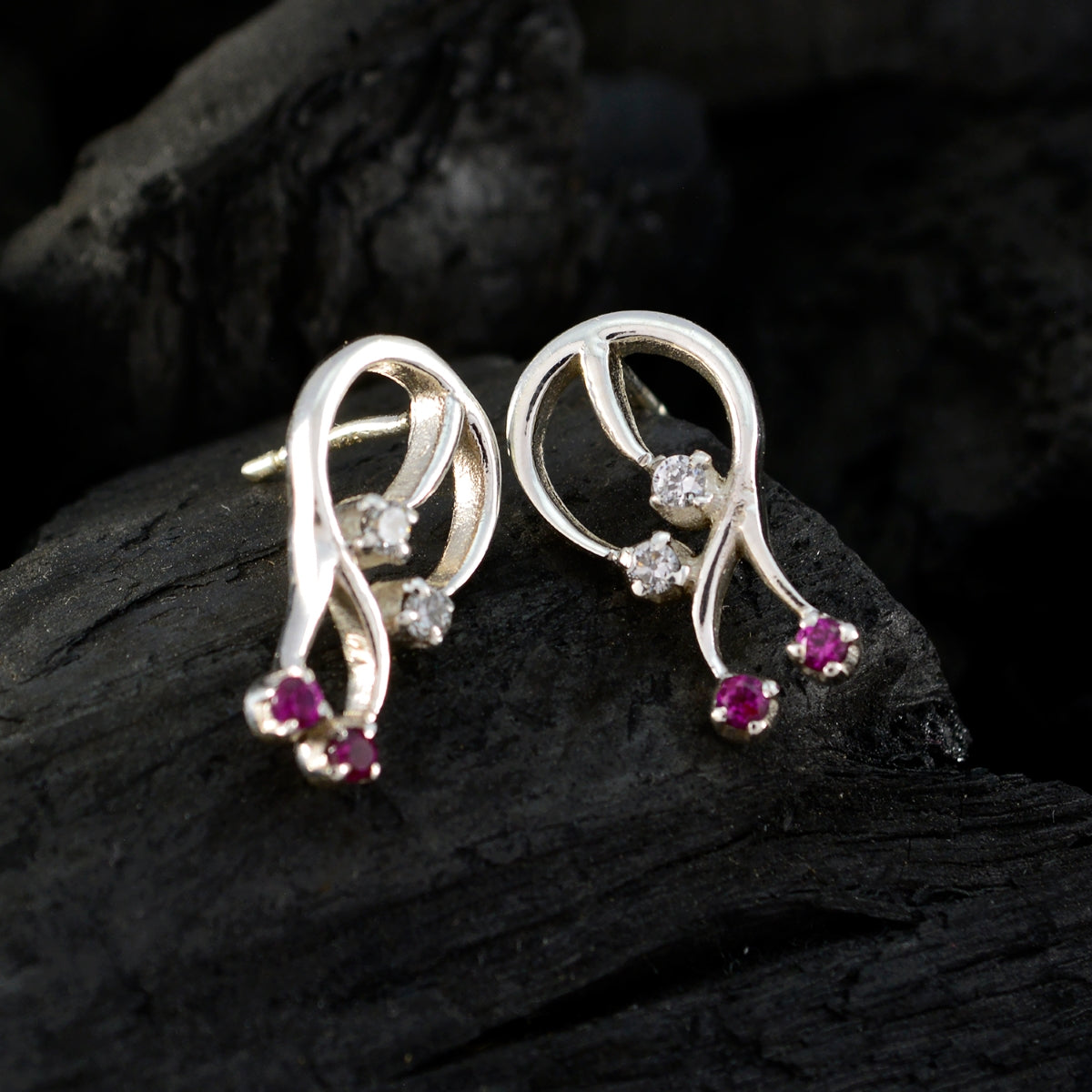 Multi-CZ-Turkish-Audrey-multiple-Stud-multicolor-Sterling-Silver-Earring