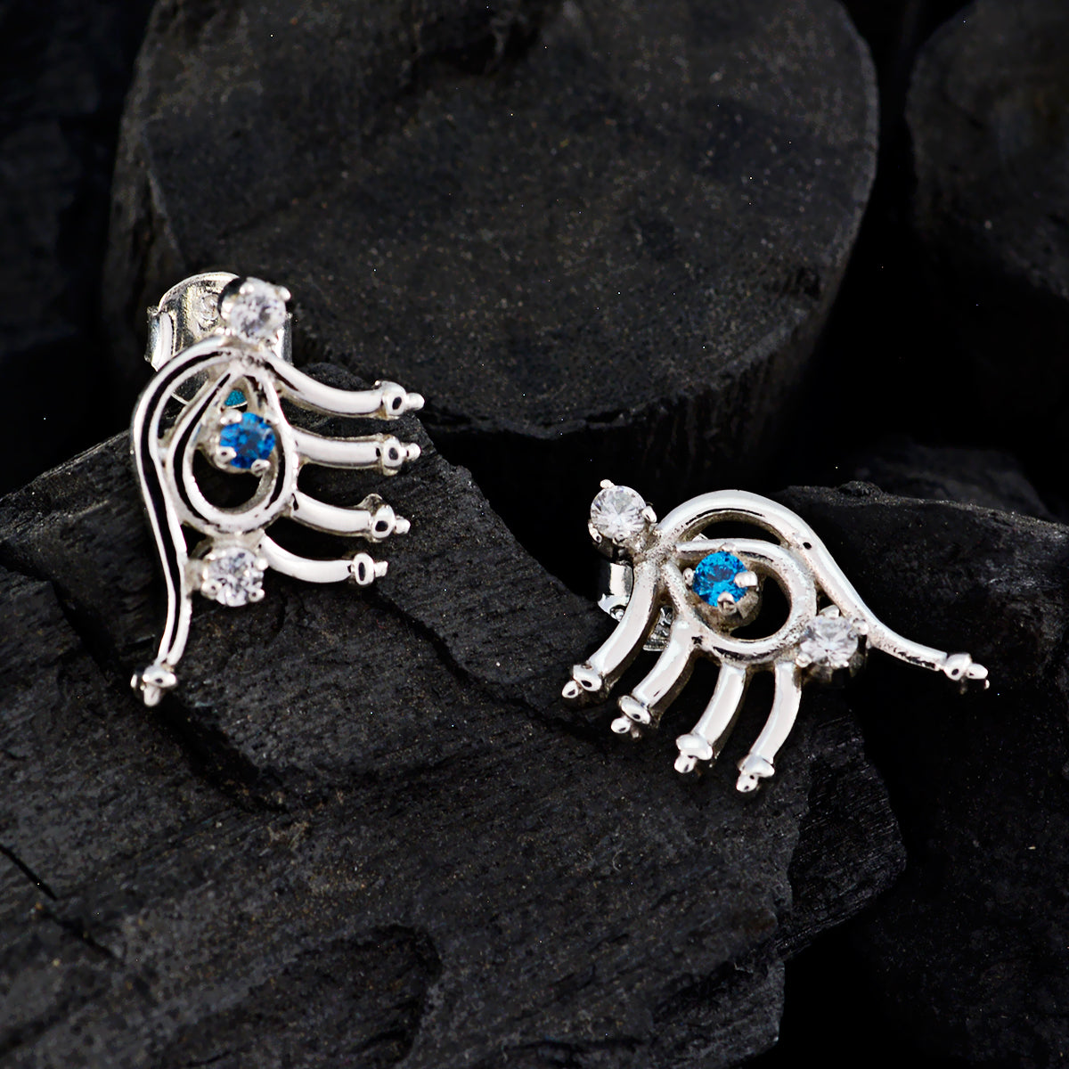 Multi-CZ-Italian-Aurora-multiple-Stud-multicolor-92.5-Silver-Earring