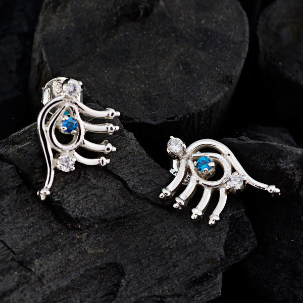 Multi-CZ-Italian-Aurora-multiple-Stud-multicolor-92.5-Silver-Earring