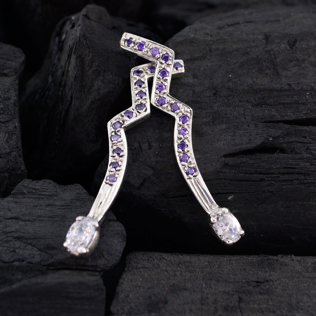 Orecchini a bottone multicolore in argento 92,5 con zirconi cubici e ciondolo Ellie turco Immagine secondaria del prodotto