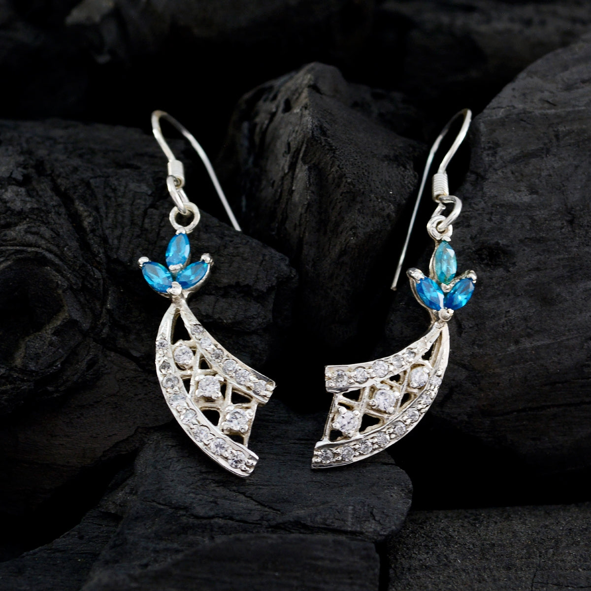 Multi-CZ-Italian-Emilia-multiple-Dangle-multicolor-92.5-Silver-Earring