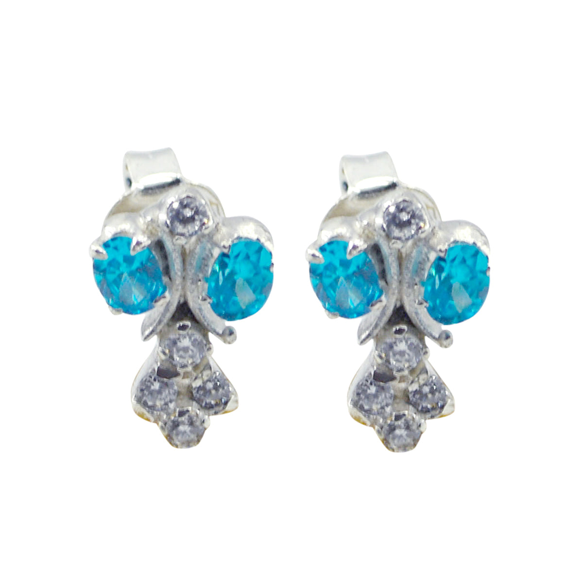 Multi-CZ-Latin-American-Micaela-multiple-Stud-multicolor-Silver-Earring