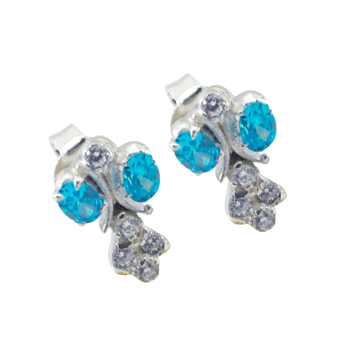 Multi-CZ-Latin-American-Micaela-multiple-Stud-multicolor-Silver-Earring