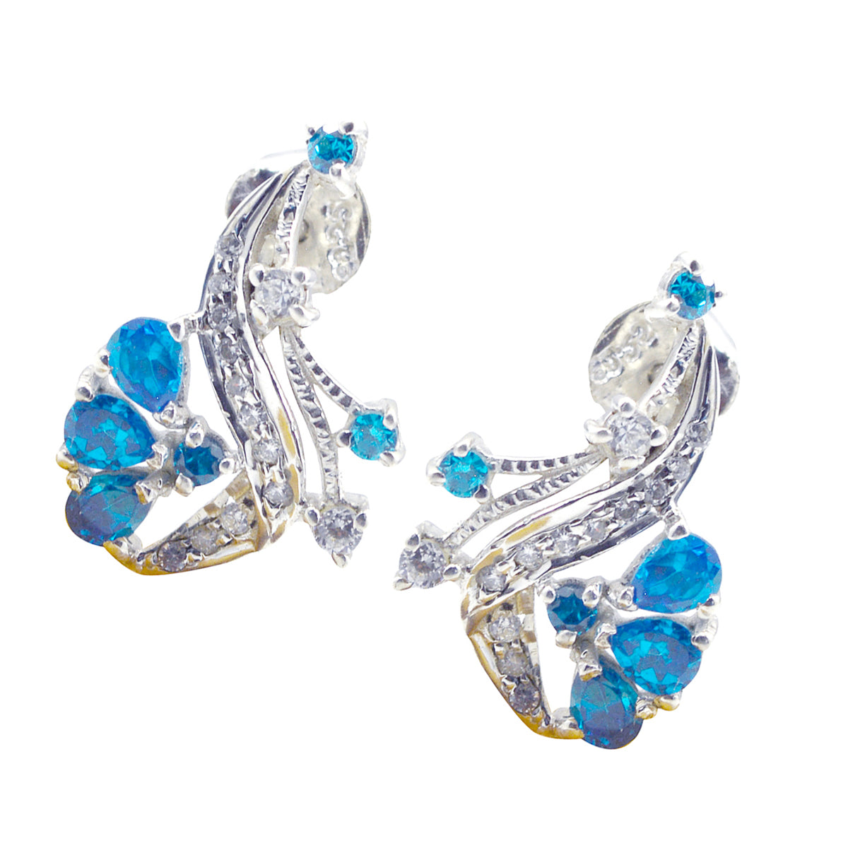 Multi-CZ-American-Freya-multiple-Stud-multicolor-Silver-Earring