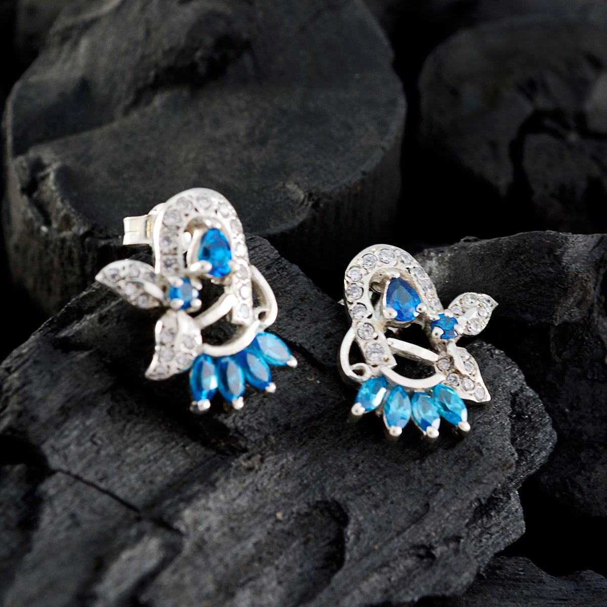 Multi-CZ-Moroccan-Clara-multiple-Stud-multicolor-Sterling-Silver-Earring