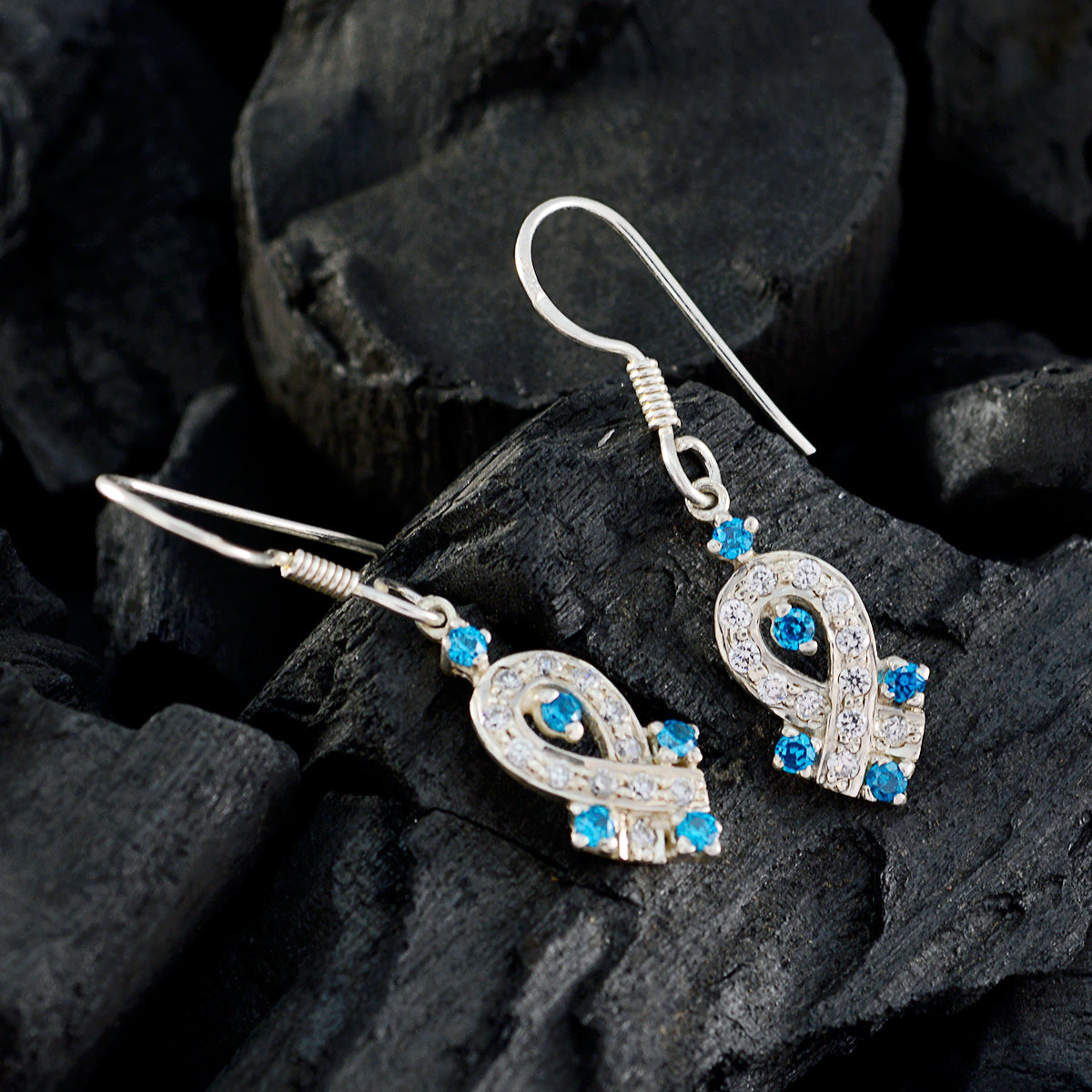 Multi-CZ-American-Elena-multiple-Dangle-multicolor-Silver-Earring