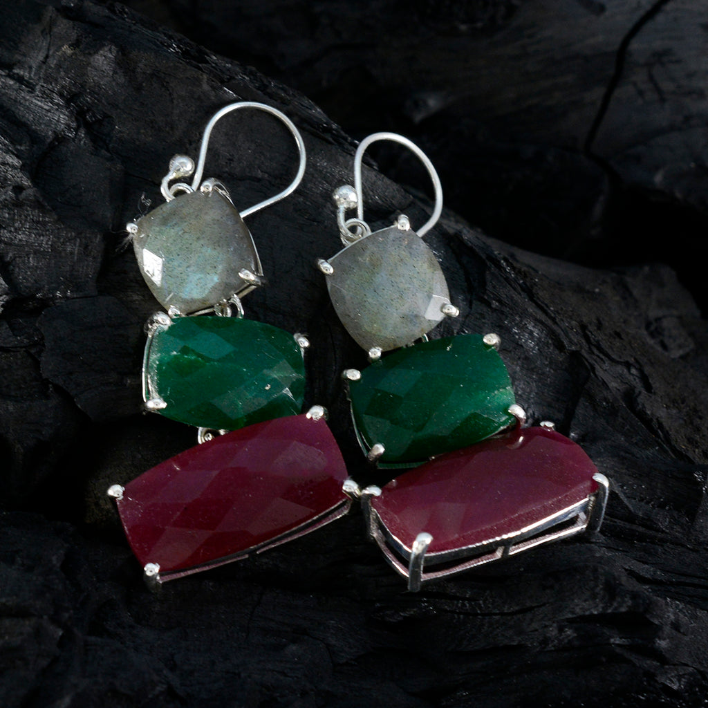 Multi-Australian-Julia-Trilogy-Dangle-multicolor-Silver-Earring