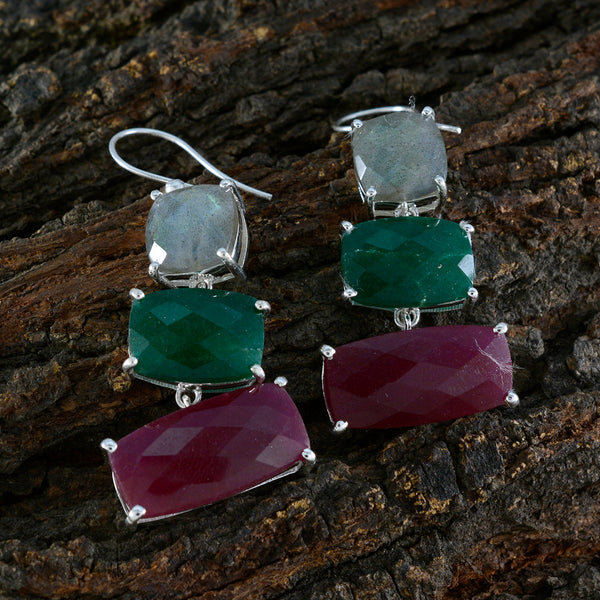 Multi-Australian-Julia-Trilogy-Dangle-multicolor-Silver-Earring
