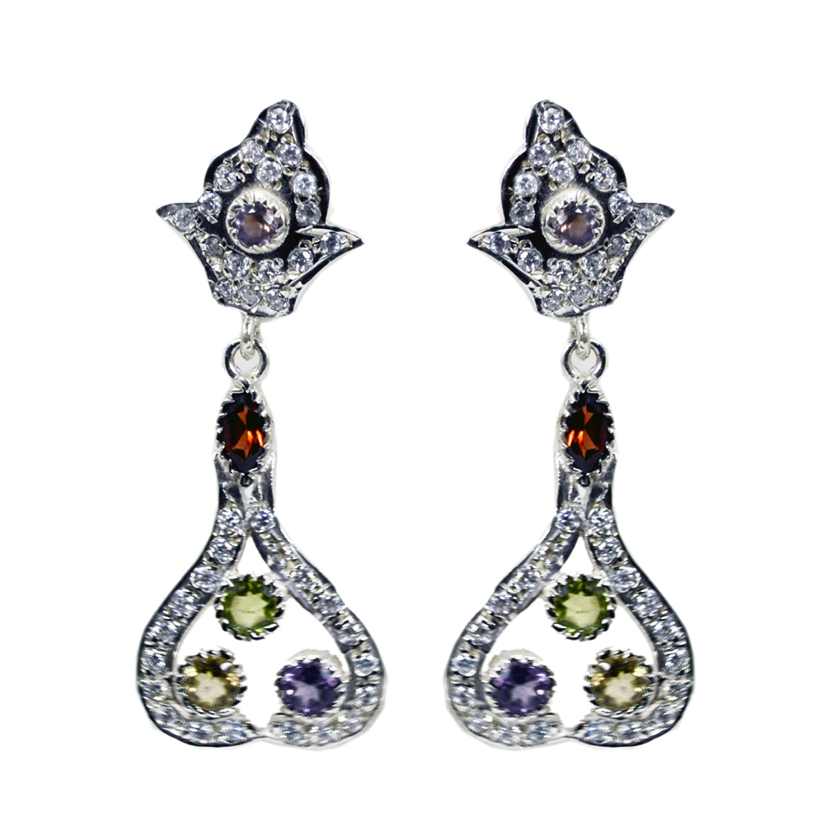 Multi-Indian-Nisa-multiple-Stud-multicolor-92.5-Silver-Earring