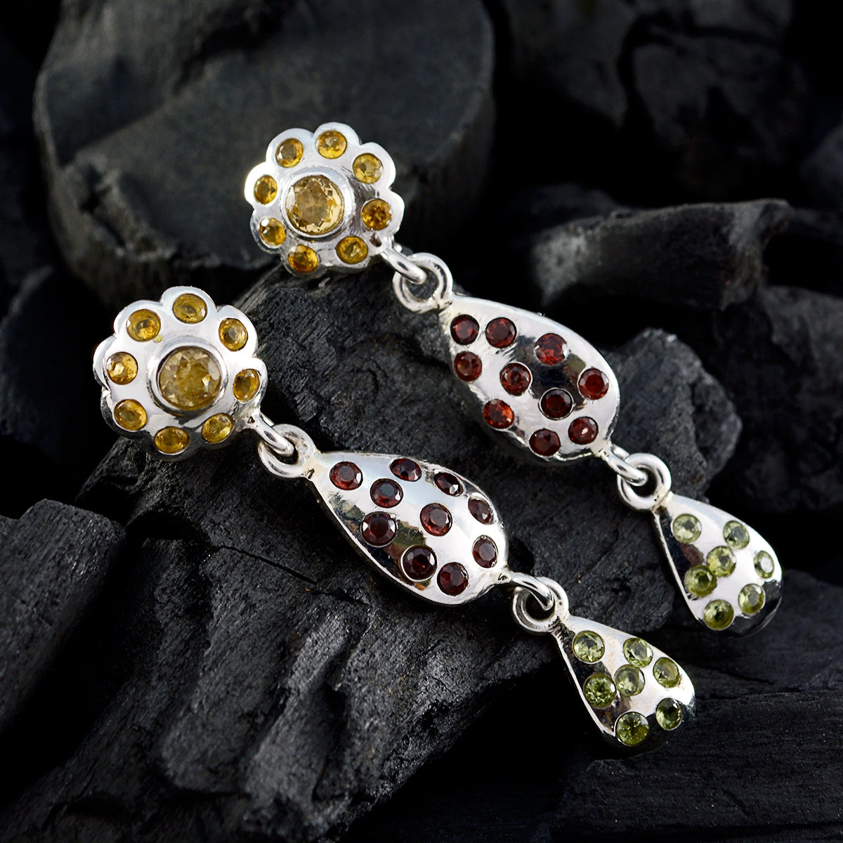 Pendientes de plata 925 multicolor con múltiples Priyas indias Imagen secundaria del producto