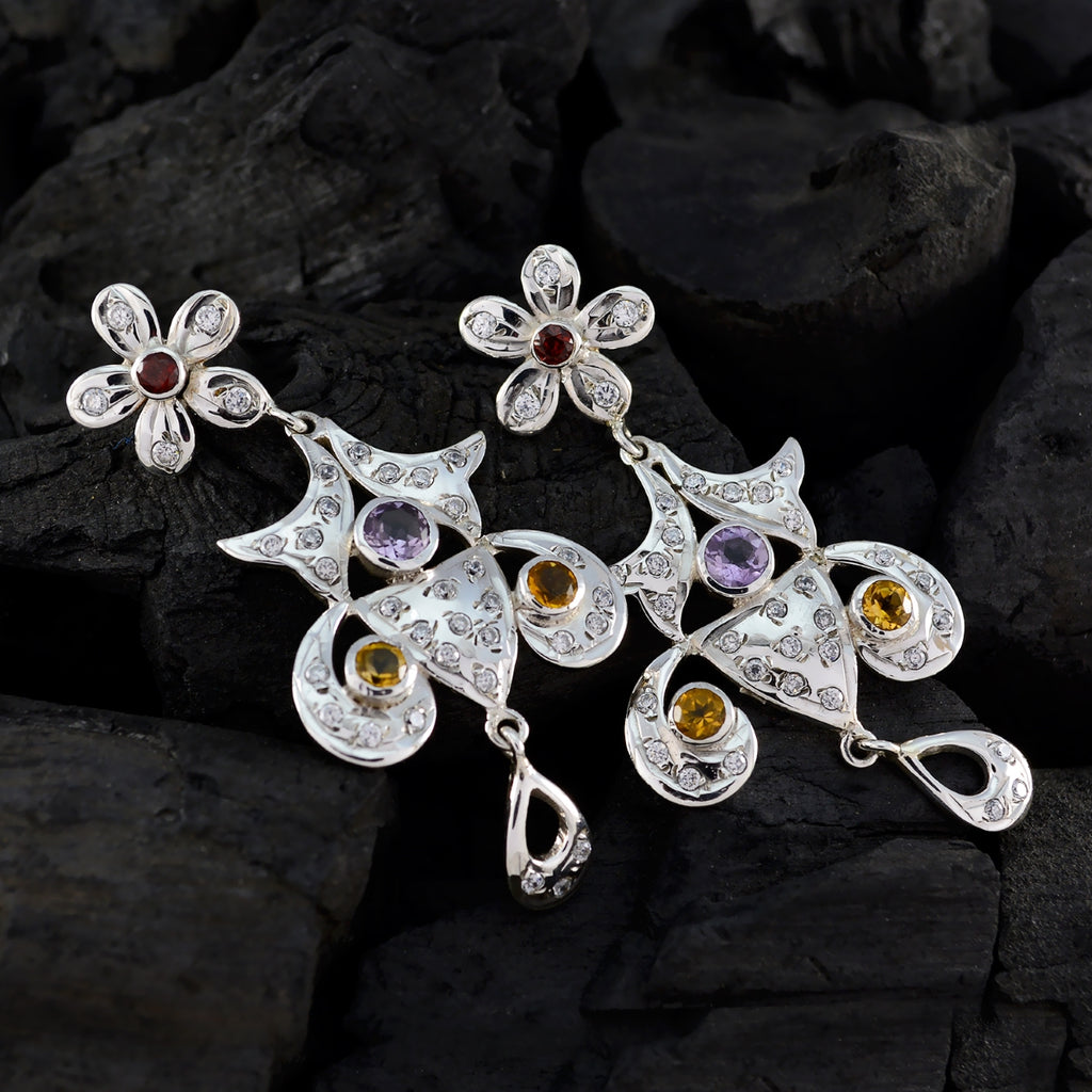 Multi-Indian-Siti-Multiple-Stud-Multicolor-92,5-Silber-Ohrring