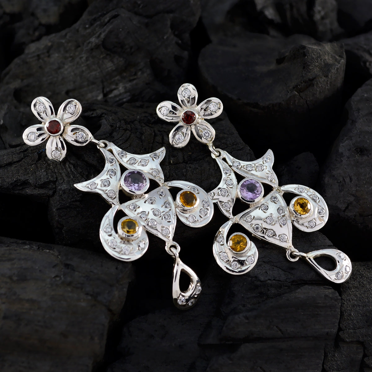 Multi-Indian-Siti-multiple-Stud-multicolor-92.5-Silver-Earring