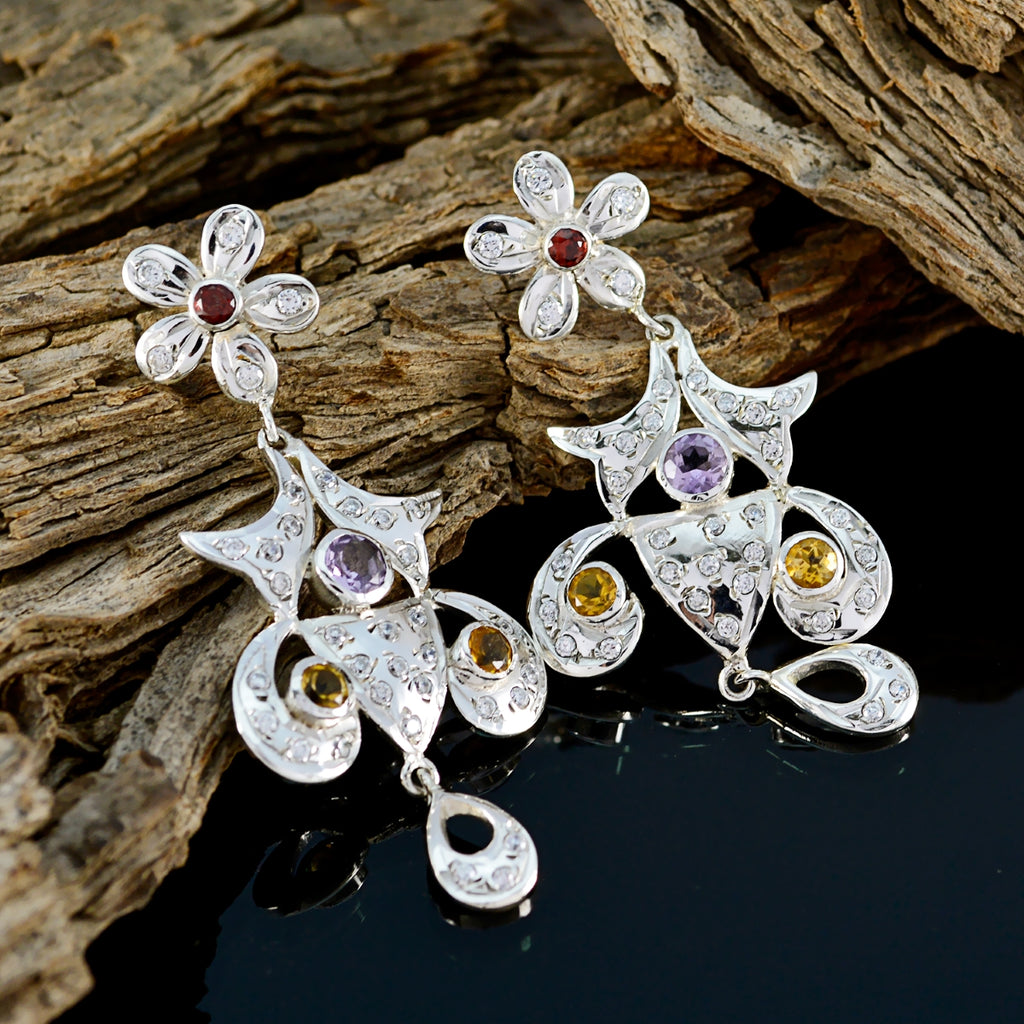 Multi-Indian-Siti-Multiple-Stud-Multicolor-92,5-Silber-Ohrring