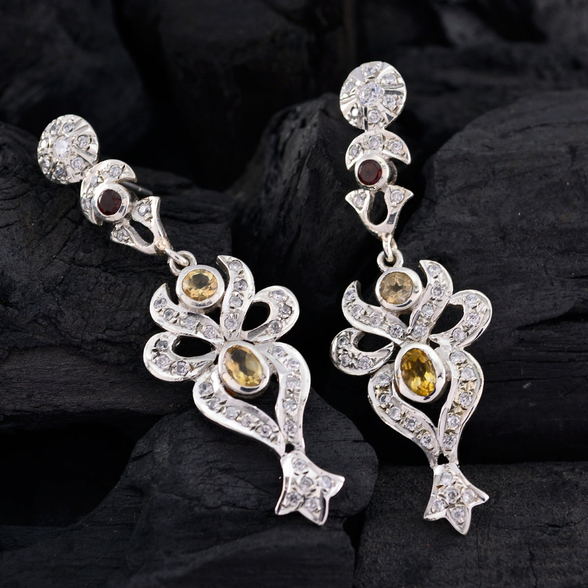 Multi-Indian-Zara-multiple-Stud-multicolor-Silver-Earring