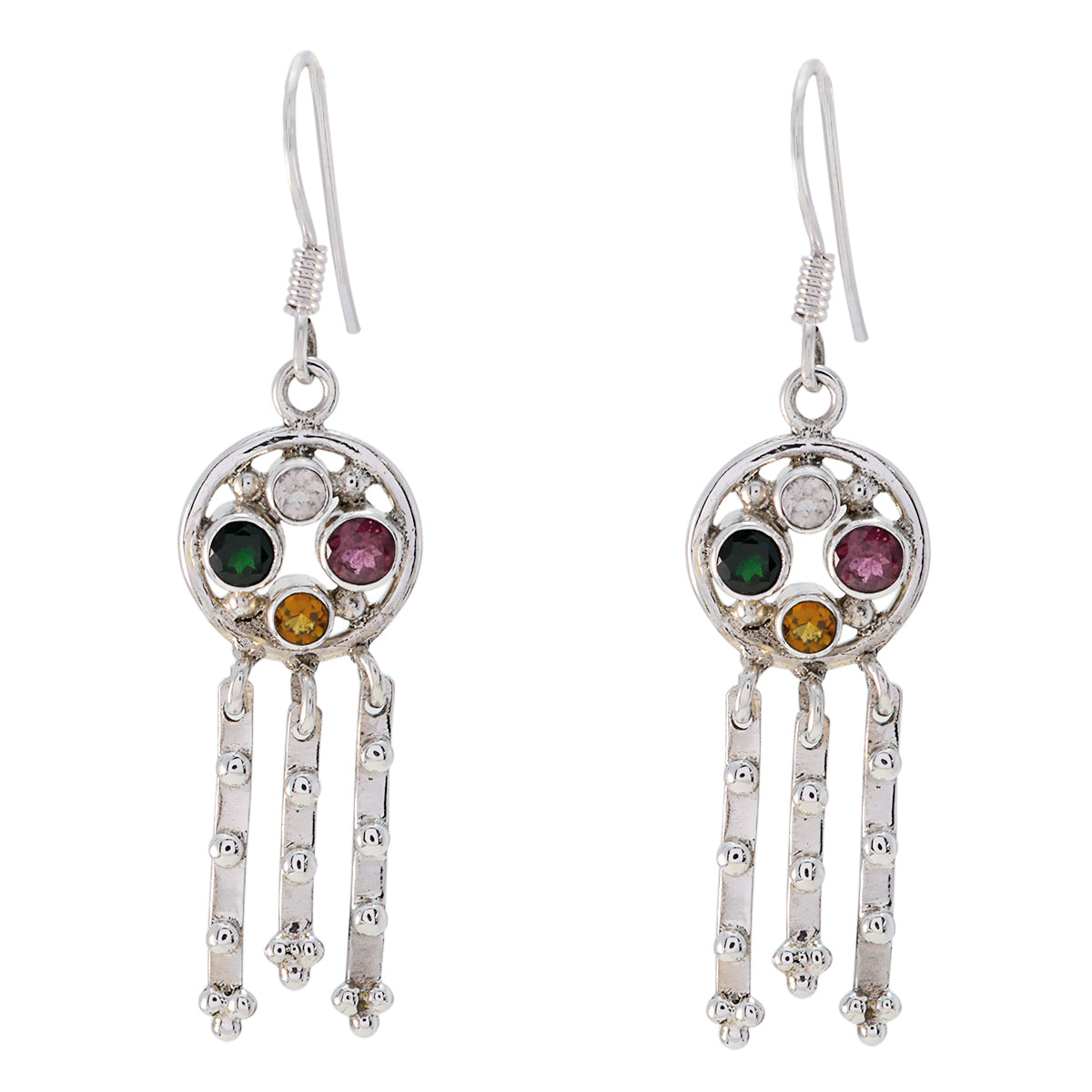 Multi-Latin-American-Ivy-multiple-Dangle-multicolor-Silver-Earring