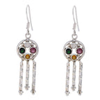 Multi-Latin-American-Ivy-multiple-Dangle-multicolor-Silver-Earring