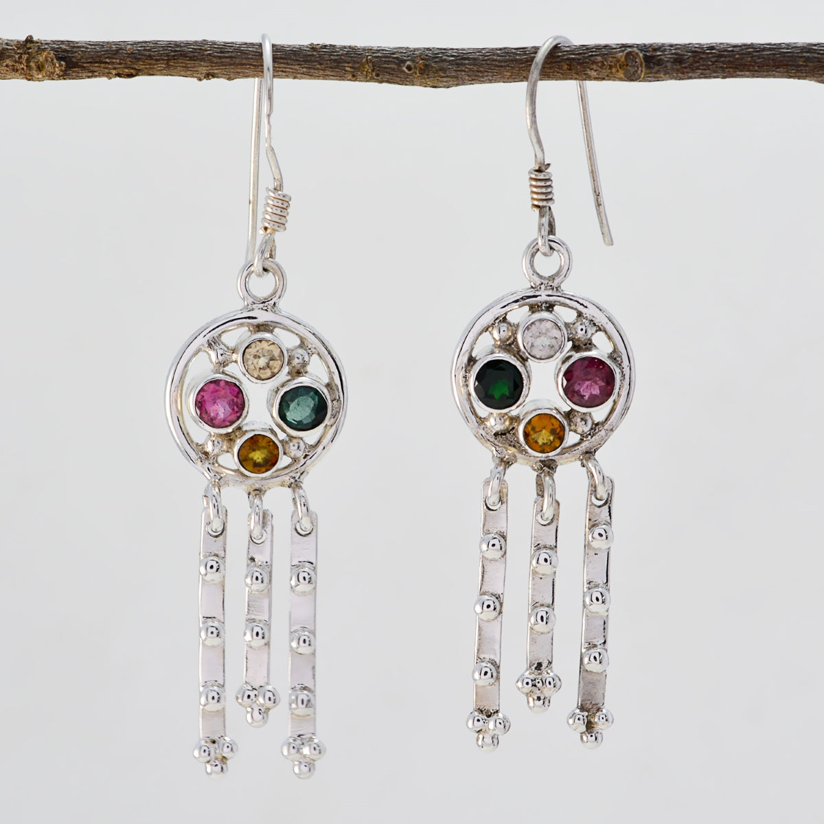 Multi-Latin-American-Ivy-multiple-Dangle-multicolor-Silver-Earring
