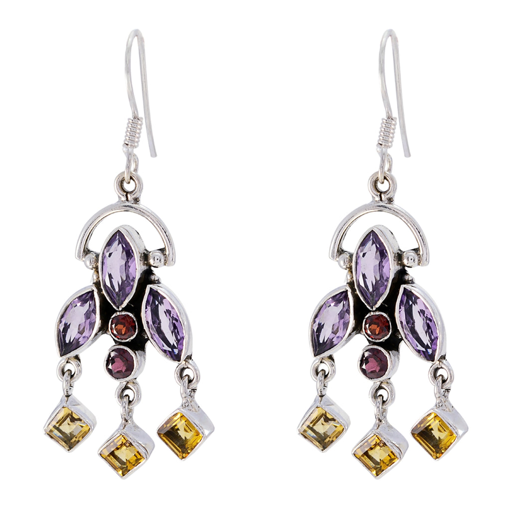 Multi-Korean-Sara-multiple-Dangle-multicolor-Silver-Earring