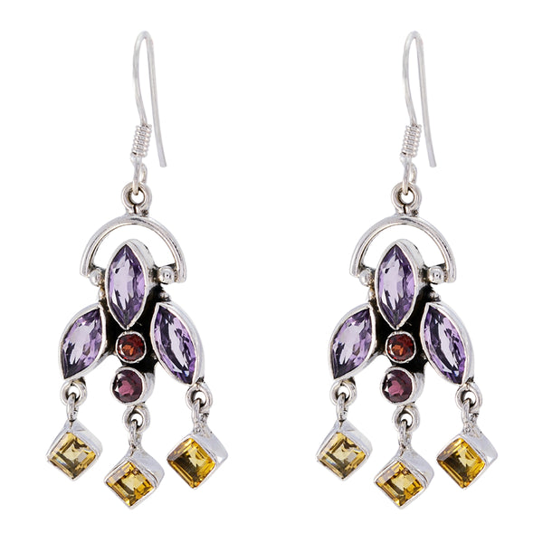 Multi-Korean-Sara-Multiple-Dangle-Multicolor-Silber-Ohrring