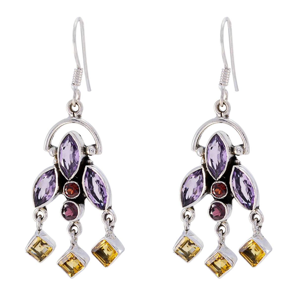 Multi-Korean-Sara-multiple-Dangle-multicolor-Silver-Earring