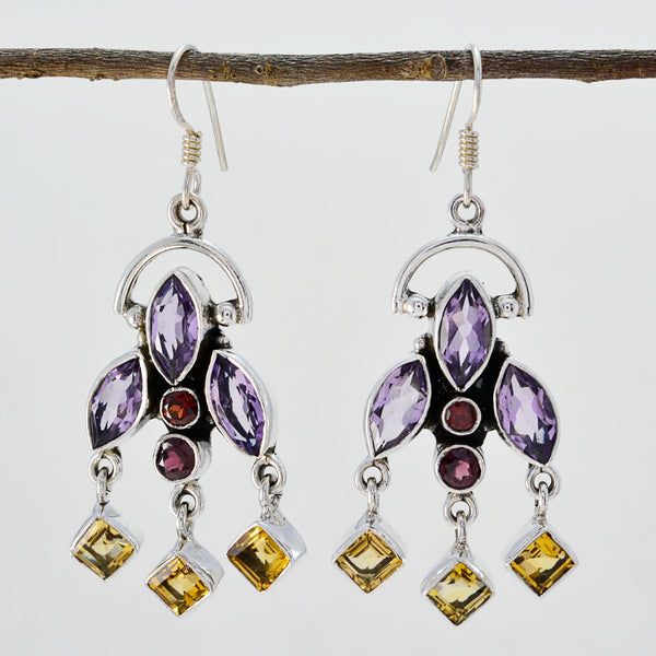 Multi-Korean-Sara-multiple-Dangle-multicolor-Silver-Earring