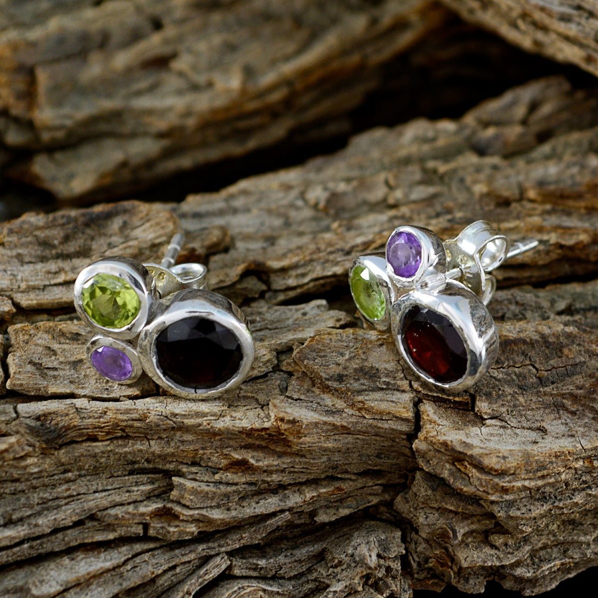 Multi-German-Haruka-multiple-Stud-multicolor-925-Silver-Earring