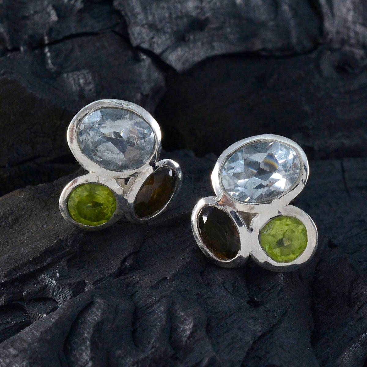 Multi-African-Hina-multiple-Stud-multicolor-925-Sterling-Silver-Earring