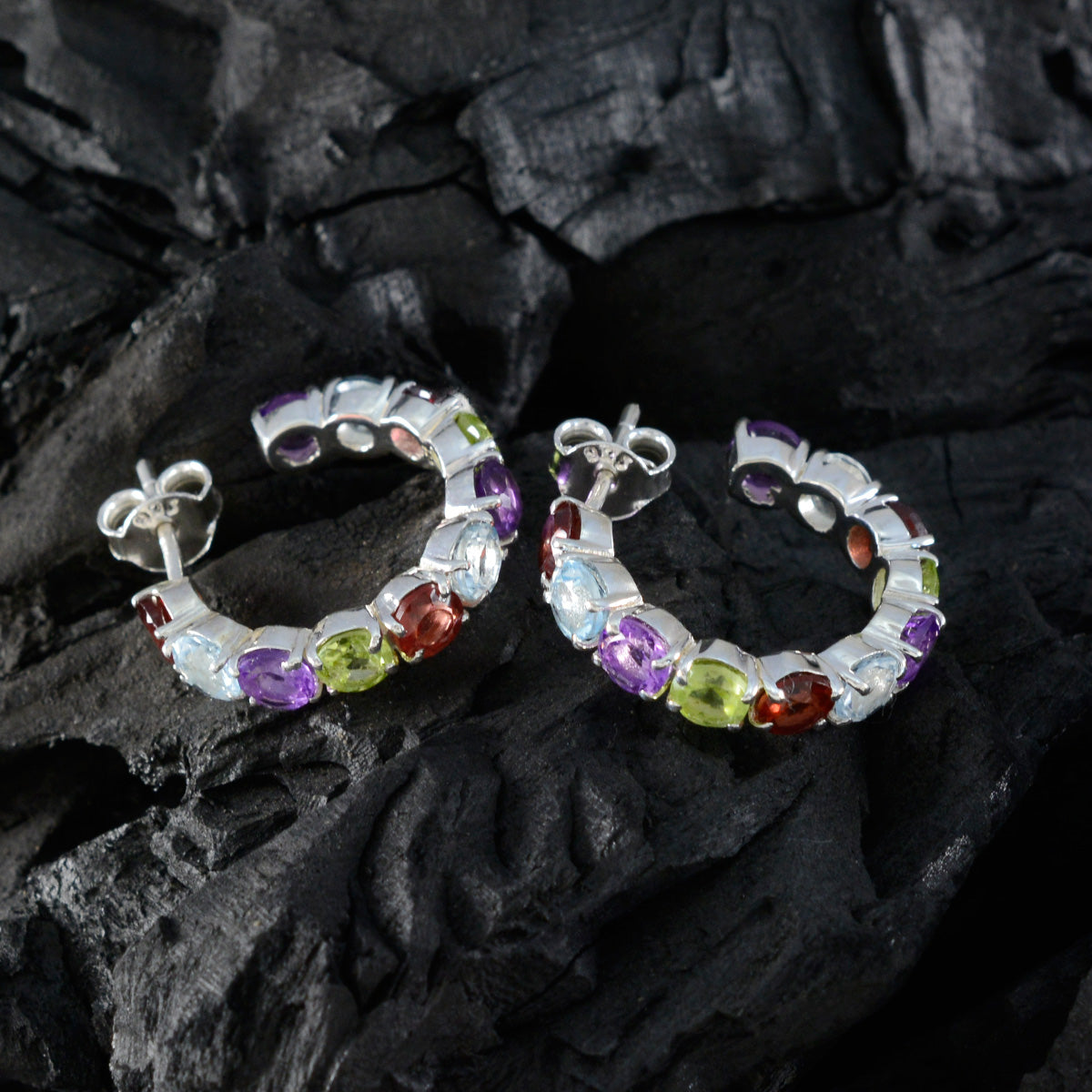 Multi Egyptian Ivana multiple Stud multicolor Silver Earring Второстепенное изображение товара