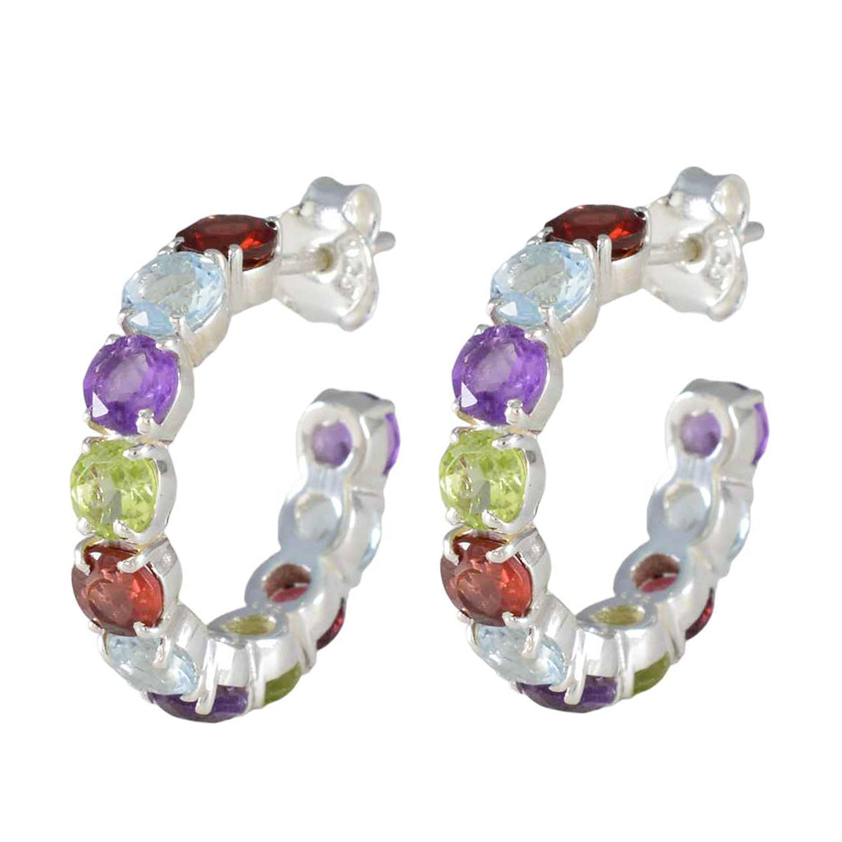 Multi-Egyptian-Ivana-multiple-Stud-multicolor-Silver-Earring