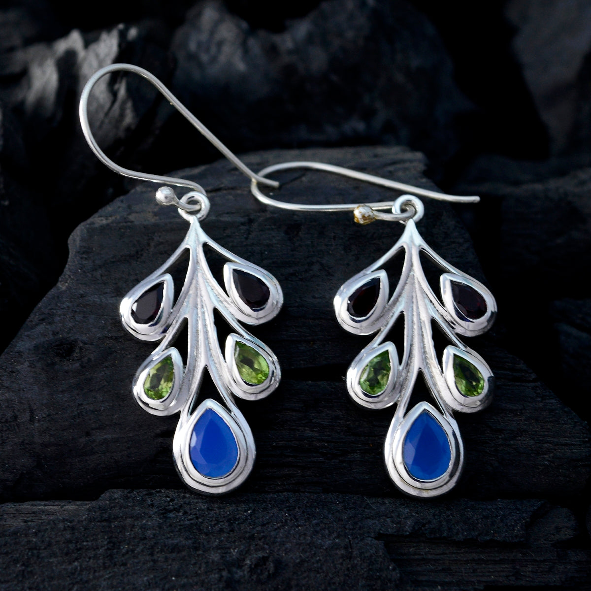 Boucles d'oreilles pendantes multicolores en argent 925 avec violettes australiennes Image secondaire du produit