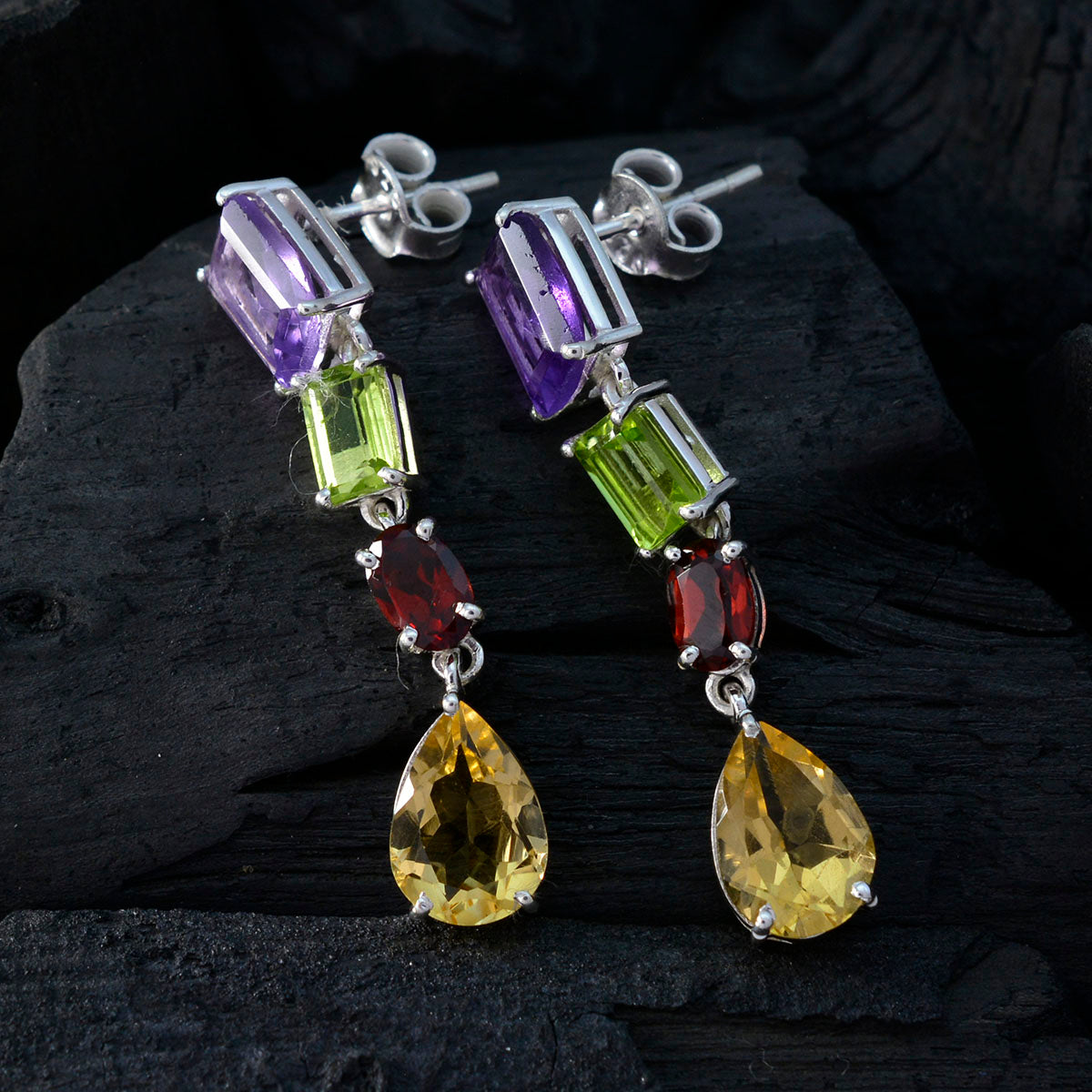 Multi American Rina multiple Stud multicolor Silver Earring Второстепенное изображение товара