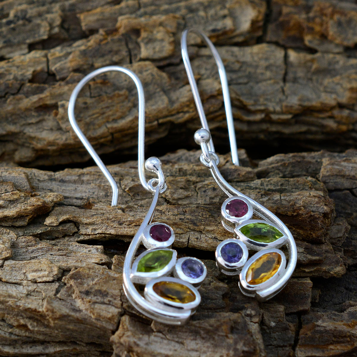 Multi-African-Wen-multiple-Dangle-multicolor-925-Silver-Earring