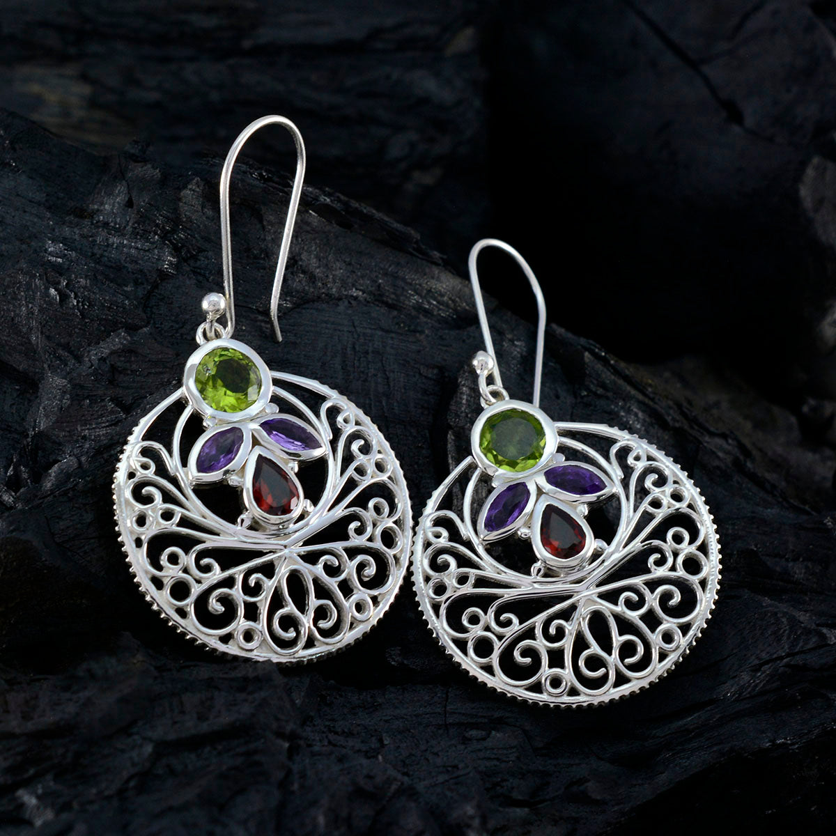 Multi-Mexican-Josephine-quarter-Dangle-multicolor-92.5-Silver-Earring