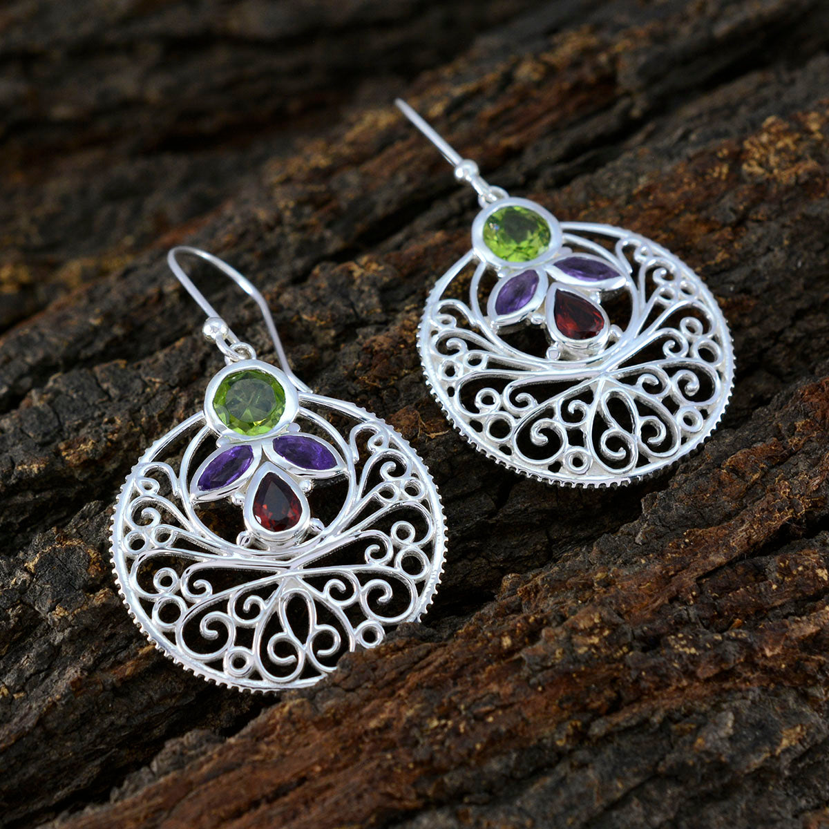 Multi-Mexican-Josephine-quarter-Dangle-multicolor-92.5-Silver-Earring