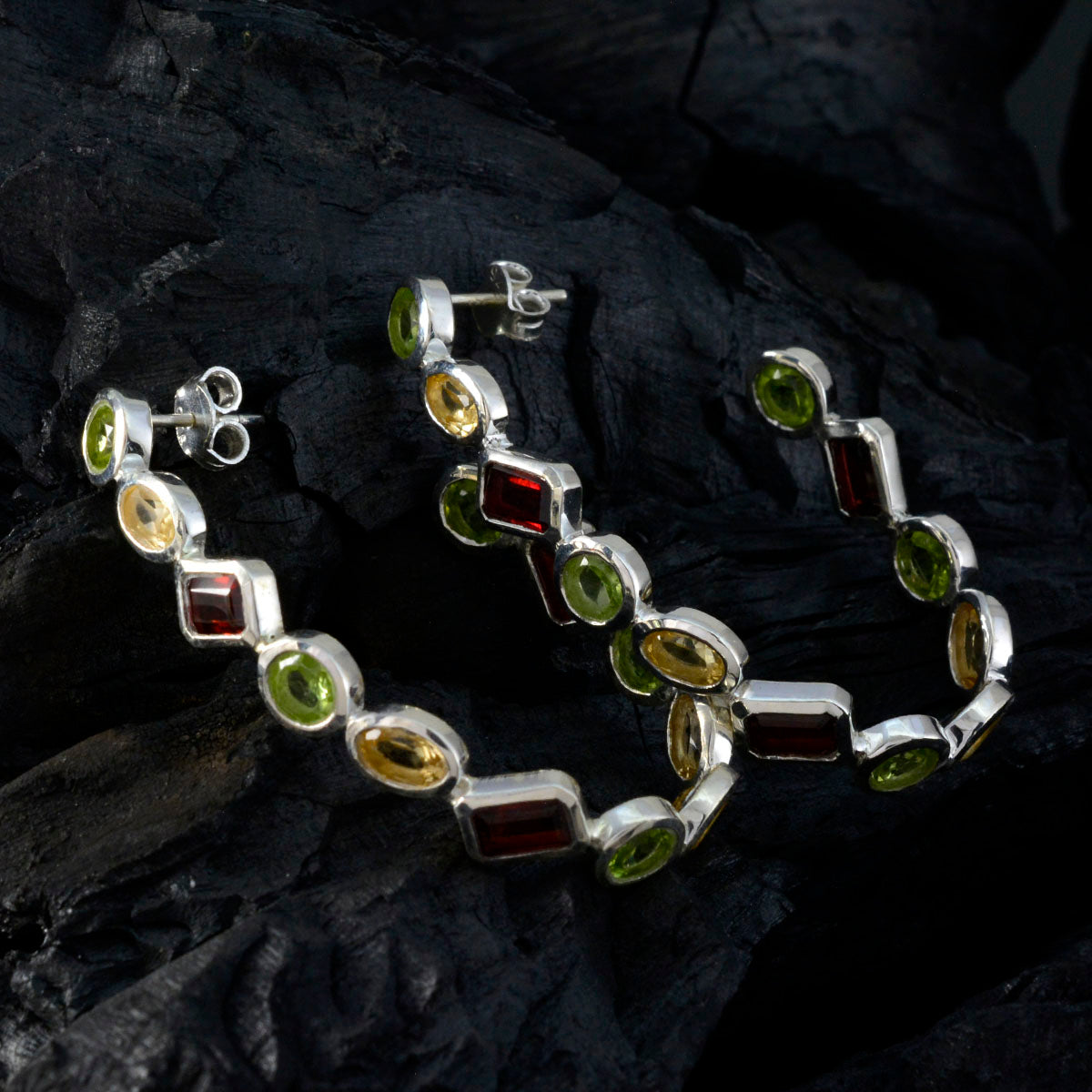 Multi-French-Kennedy-multiple-Stud-multicolor-925-Silver-Earring