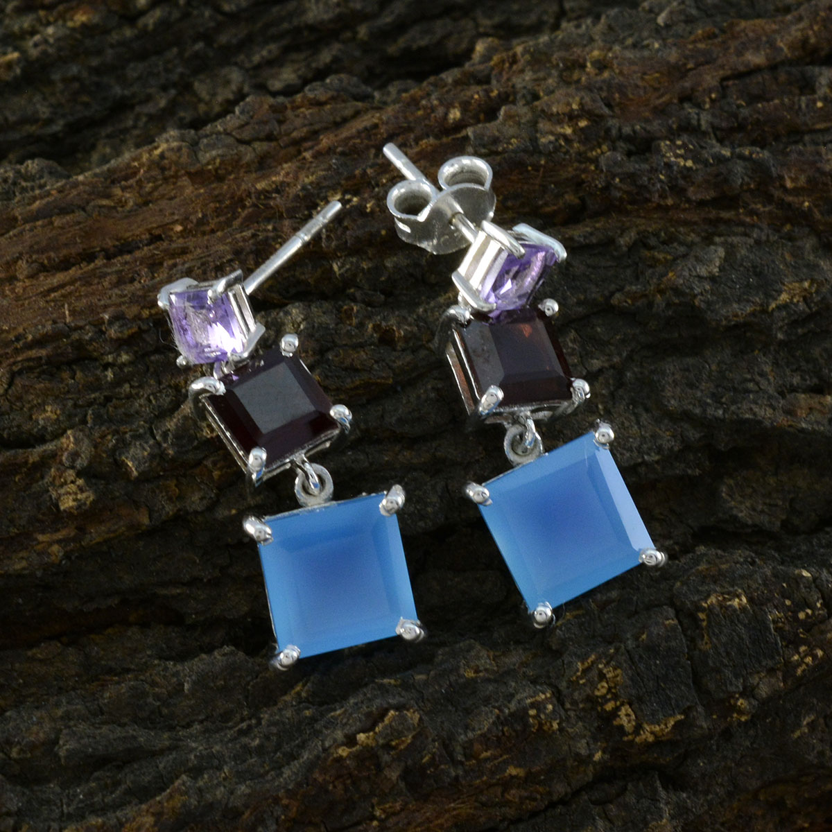 Multi-Egyptian-Ling-Trilogy-Stud-multicolor-Silver-Earring