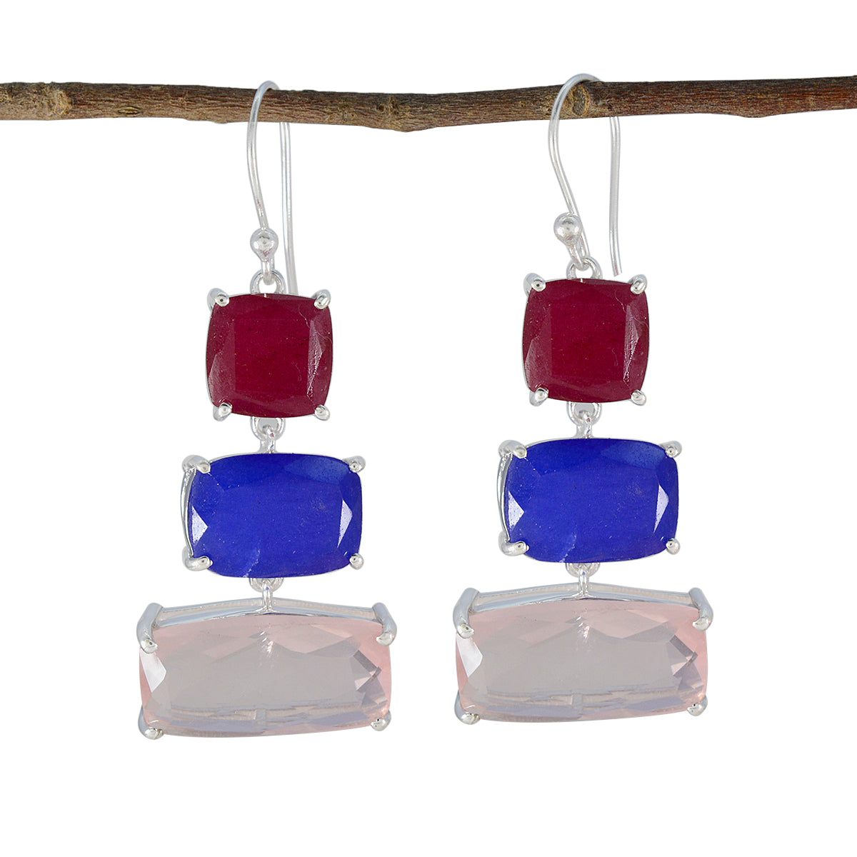 Multi-African-Lucia-Trilogy-Dangle-multicolor-Silver-Earring