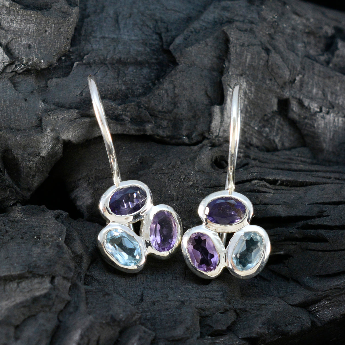 Multi-French-Rosa-Trilogy-Dangle-multicolor-Sterling-Silver-Earring