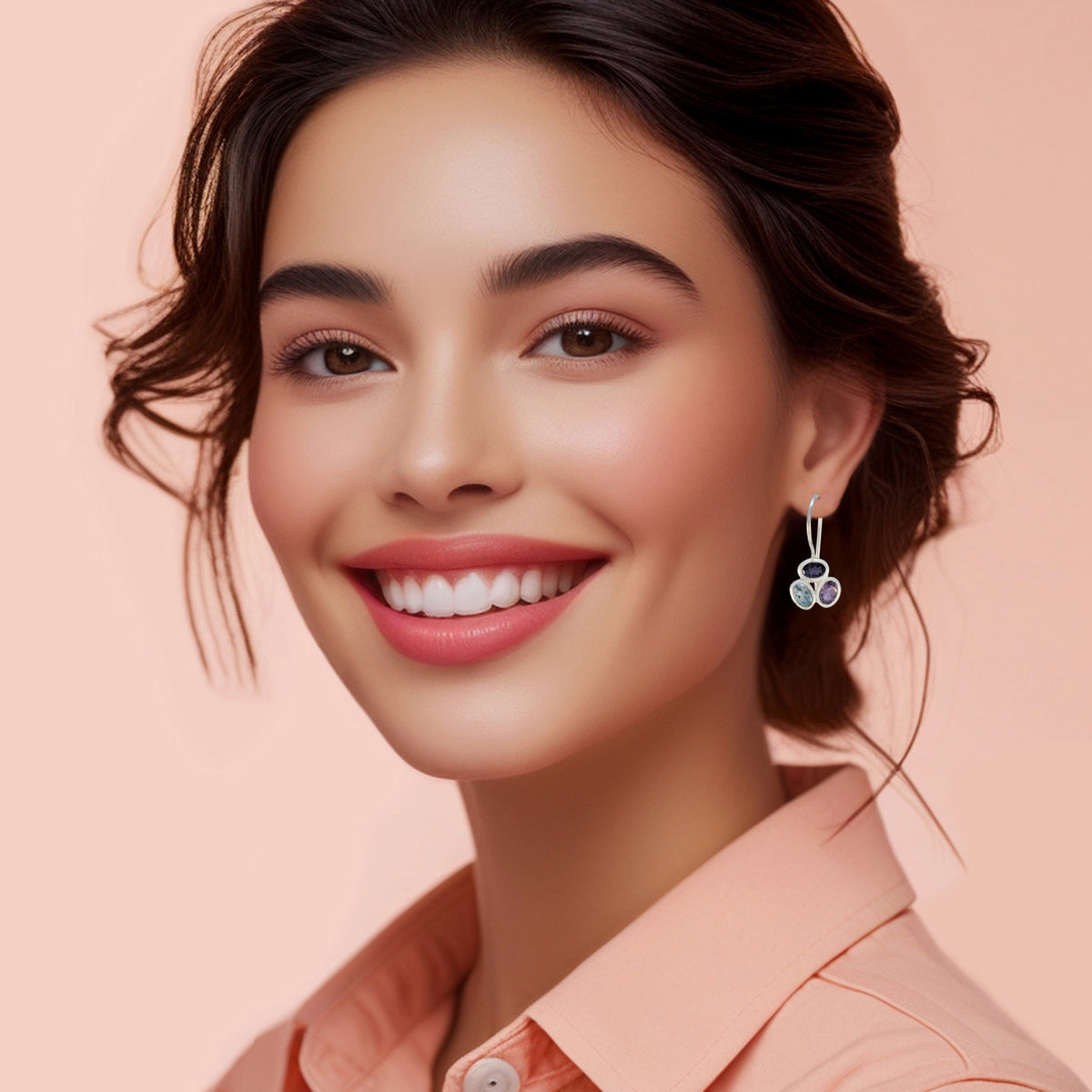 Multi-French-Rosa-Trilogy-Dangle-multicolor-Sterling-Silver-Earring